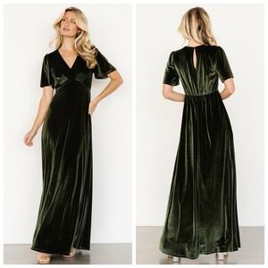 Baltic Born Vivian Olive Green Velvet Maxi Dress